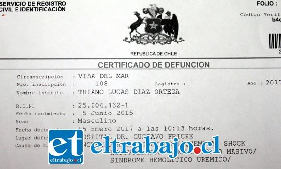 GOLPE MORTAL.- Así fue determinada la muerte de este pequeñito vecino de Población 21 de Mayo, luego que el SHU lo atacara mortalmente.
