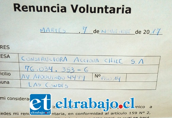 Esta es la renuncia que presentó el afectado.