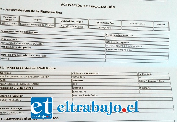 Esta es la denuncia presentada ante la inspección del trabajo.
