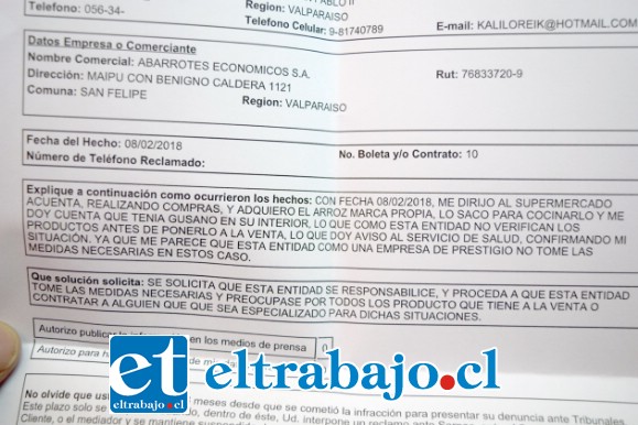 SALUD INVESTIGA.- El Reclamo Formal fue detallado por la clienta a las autoridades de salud.