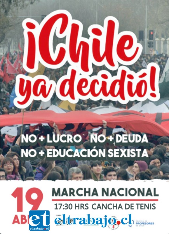 Bajo la consigna: ¡Porque Chile ya decidió, Fin al lucro, Fin a la deuda, no más educación sexista!, los alumnos marcharán hoy a partir de las 17,30 horas.
