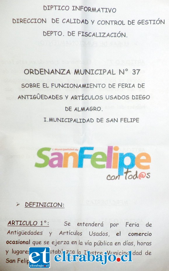 Acá vemos el número de la ordenanza que rige a los comerciantes que venden productos usados.