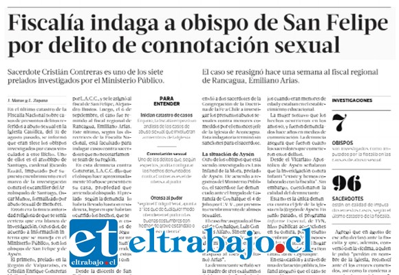 La publicación de La Tercera pone en tela de juicio al obispo Cristian Contreras.