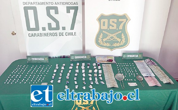 Personal de Carabineros del OS7 incautaron desde dos domicilios en la Villa Alto Aconcagua de Los Andes, pasta base de cocaína, marihuana y dinero en efectivo, siendo detenidos un hombre y una mujer.