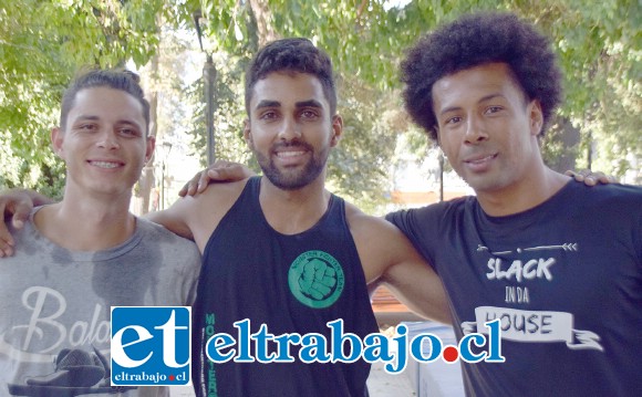 LOS CARIOCAS.- Ellos viajaron desde Brasil a San Felipe para disputar este torneo de SlackLine 2019: Alisson Ferreira, Lucas Santos y Randley Freitas. Ellos están compitiendo en varias ciudades del país.