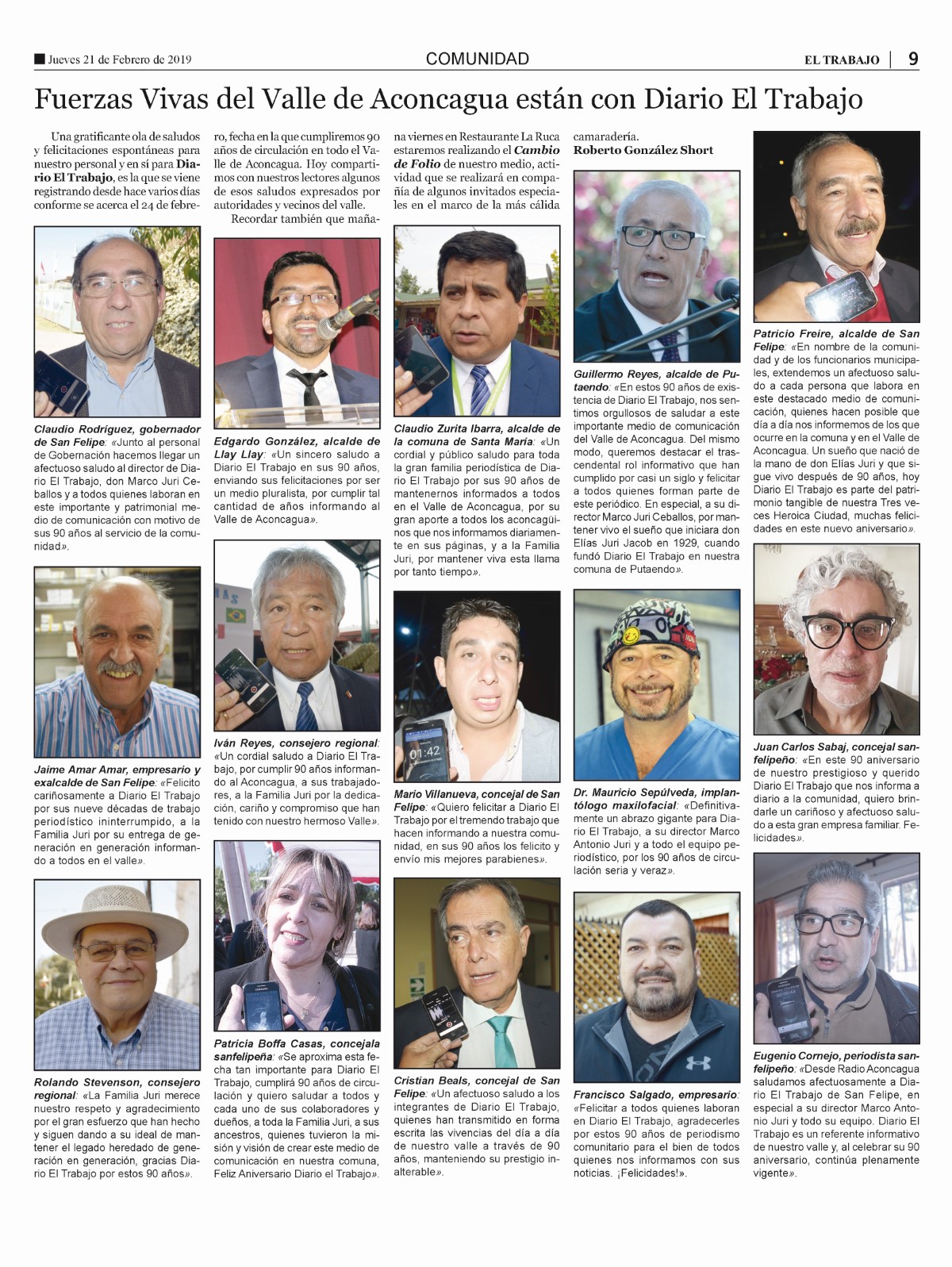 Fuerzas Vivas del Valle de Aconcagua están con Diario El Trabajo