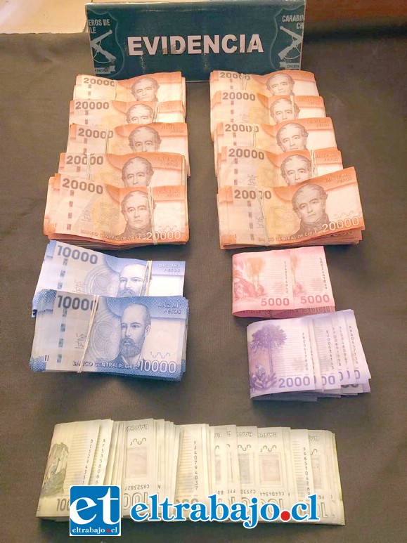 Carabineros recuperó cerca de $11.000.000 en efectivo desde el domicilio del imputado en la comuna de Calle Larga.