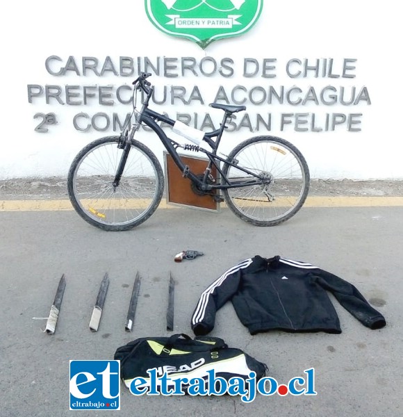 Los estoques y una pistola a fogueo fueron incautados por Carabineros.