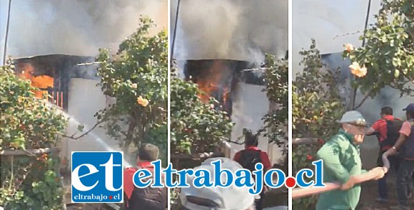 El fuego consumió en pocos minutos las viviendas, debiendo concurrir cuatro compañías de Bomberos de San Felipe, más el cuerpo de Bomberos de Putaendo. (Foto Putaendo Informa).