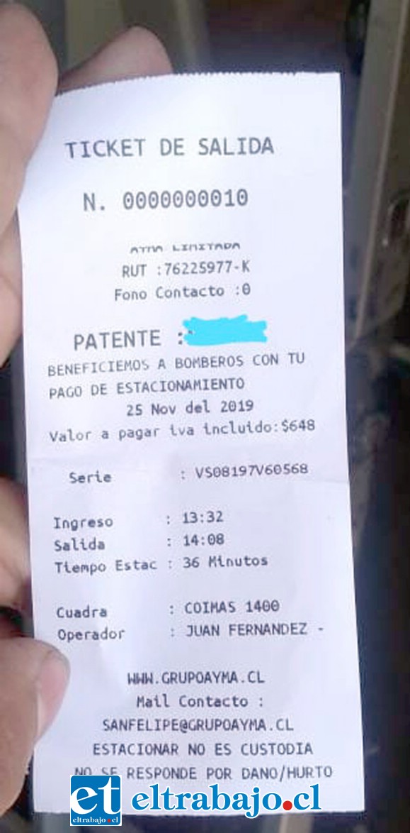 En la imagen el ticket donde aparecía la leyenda, la cual fue retirada tras el desmentido de Bomberos.