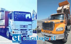 A la izquierda uno de los camiones robados la madrugada de este sábado desde el taller ubicado en calle Tacna s/n en San Felipe, cercano a Villa Deparamental. El valor aproximado es de $25 millones. A la derecha el camión de propiedad de Roque Pizarro, avaluado en $35.000.000.