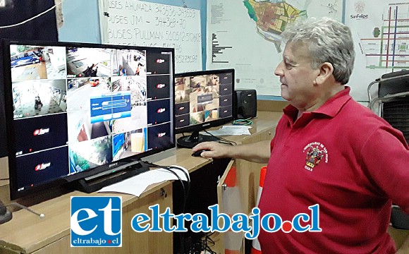 El administrador Hernán González Figari, revisando las cámaras de seguridad.