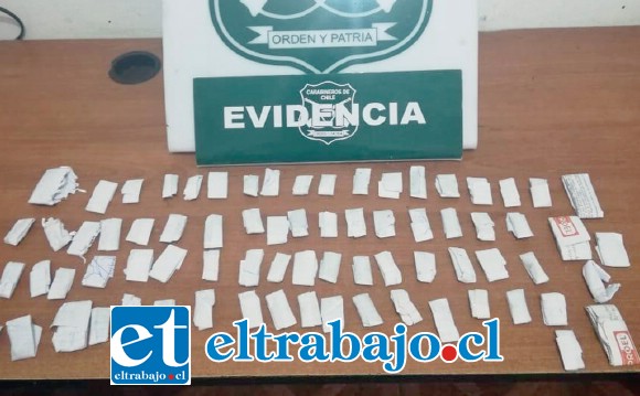 Carabineros incautó un total de 74 envoltorios de marihuana elaborada.