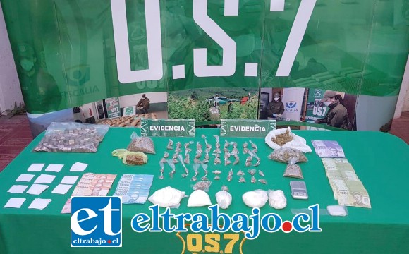 Personal del OS7 de Carabineros Aconcagua decomisó diversas cantidades de drogas, una pesa digital y dinero en efectivo desde el inmueble del actual condenado en la Villa Departamental de San Felipe.