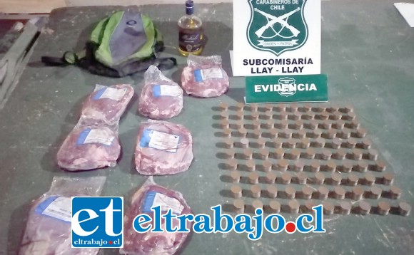 Carabineros de la Subcomisaría de Llay Llay recuperó un total de $100.000 en monedas, siete kilos de carne y una botella de pisco en poder del antisocial.