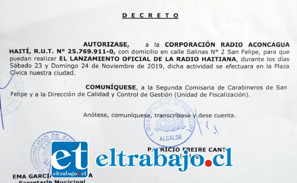 LANZAMIENTO OFICIAL.- Este documento faculta a la comunidad haitiana para que transmitan vía streaming en la página https://aconcaguahaiti.cl/.