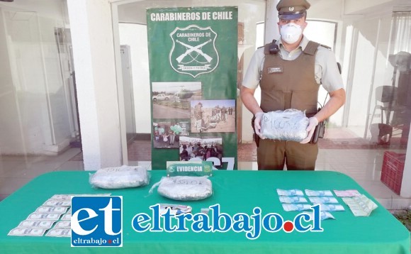 Personal del OS7 de Carabineros Aconcagua incautó más de tres kilos de marihuana elaborada en el sector Las Vegas de Llay Llay el 12 de abril de este año.