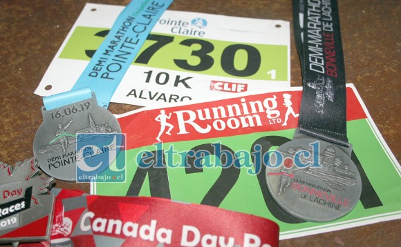 TREMENDOS LOGROS.- Aquí están sus medallas obtenidas en los cincos meses que Álvaro compitió en Canadá.