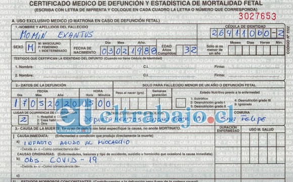 ES OFICIAL.- Este documento nos confirma con certeza que la presunción de muerte por Covid-19 es más que una sospecha.