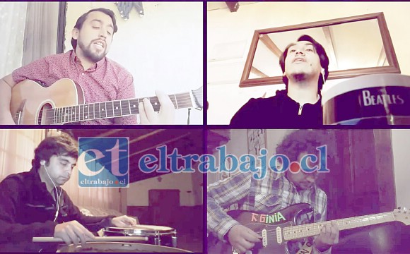 THE BEATLES DE ACONCAGUA.- Aquí tenemos a Ismael Acevedo (bajo, Paul McCartney), Juan Pablo Álvarez (guitarra, John Lennon), Hugo Arancibia (batería, Ringo Star) y Christian Lazo (guitarra, George Harrison).