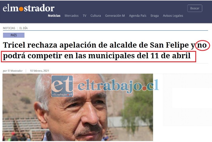 NOTICIA DESMENTIDA.- Así titula e interpreta este portal de noticias el rechazo del Tricel a la apelación de Freire sobre su suspensión de tres meses. El suspendido edil desmintió totalmente la información.