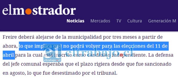 GRAN CONFUSIÓN.- Diario El Trabajo contactó a El Mostrador.cl, un diario de gran credibilidad a nivel nacional, para conocer esta interpretación y del por qué sus afirmaciones, pero al cierre de nuestra edición no recibimos respuesta.