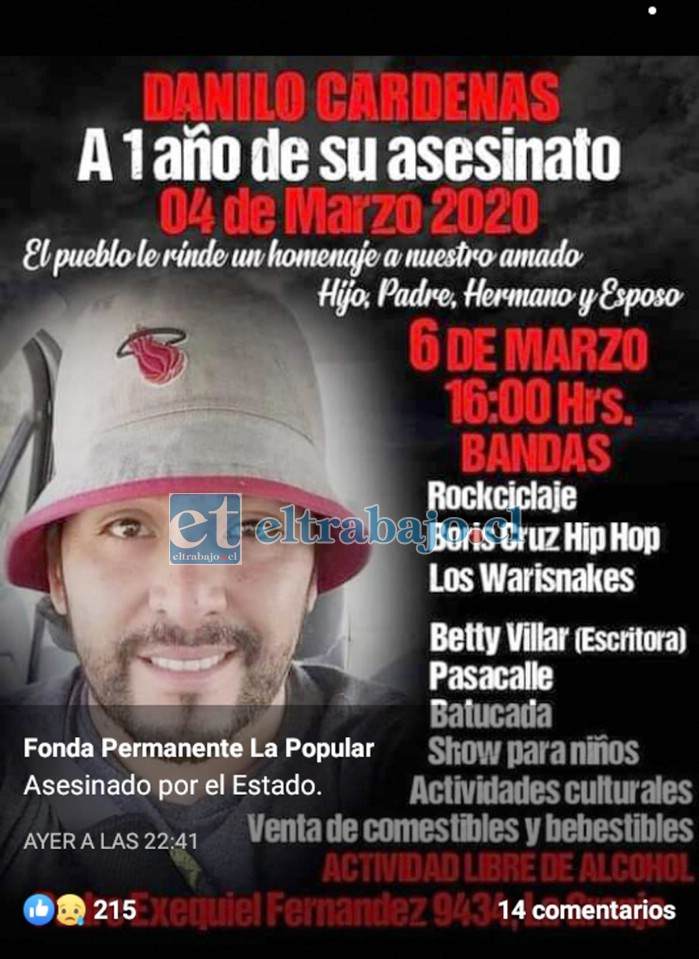 Este sábado 6 de marzo se estará realizando una actividad musical para conmemorar un año de la muerte de Danilo Cárdenas.